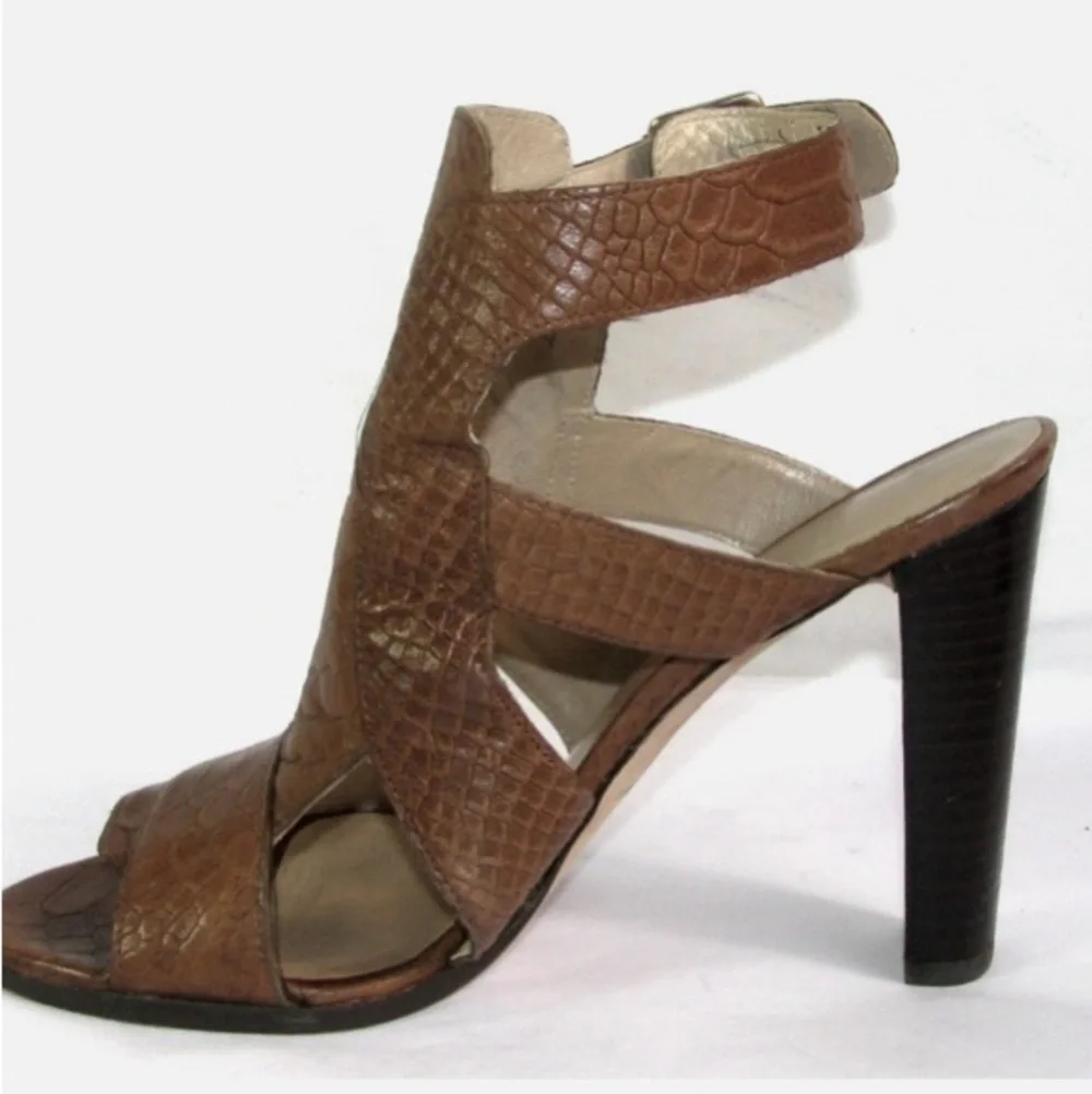 Stuart Weitzman Chunky High Heel Shoes in Toffee Camel Brown Sz 8.5 Maximalist - Picture 4 of 16
